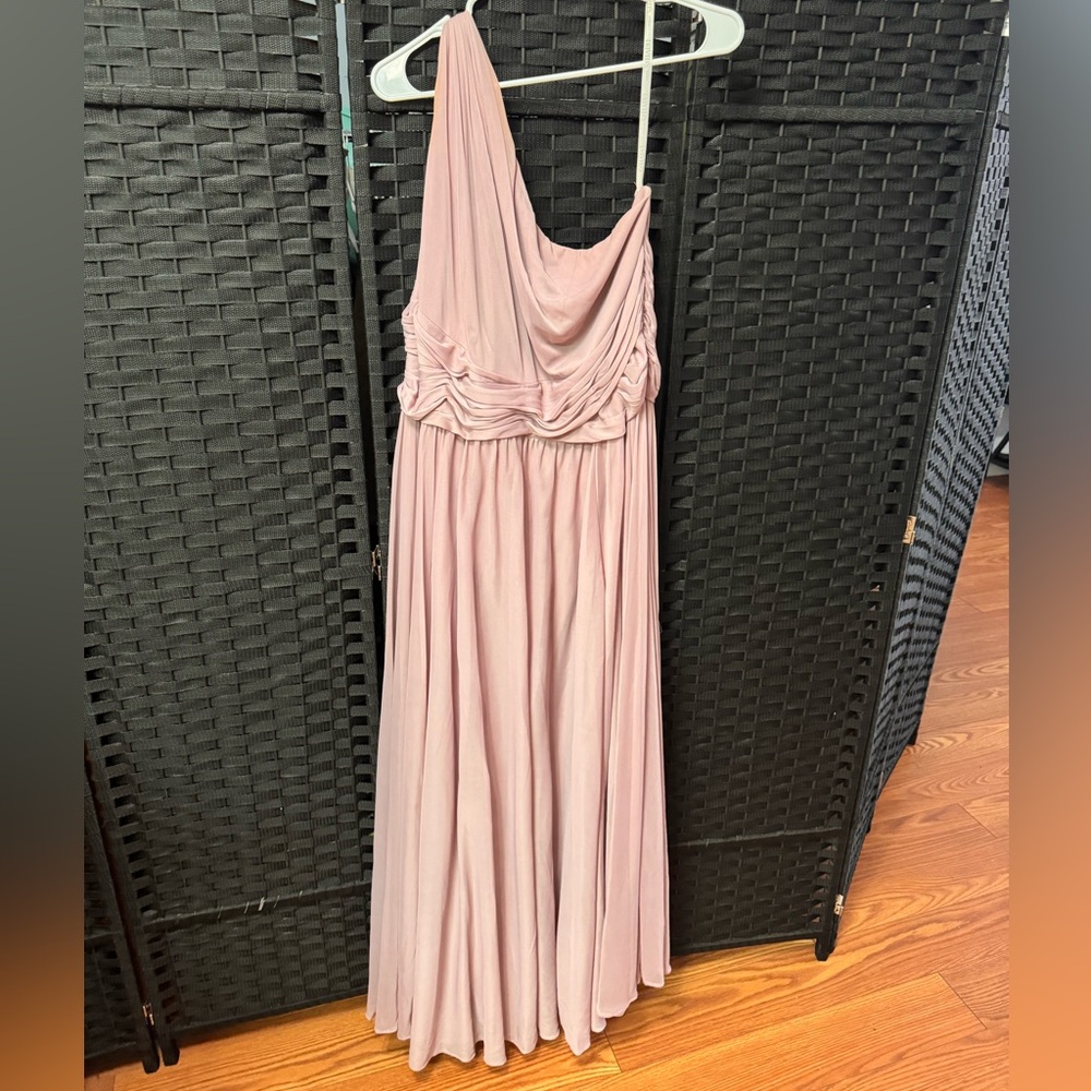 David's Bridal Blush One-Shoulder Gown